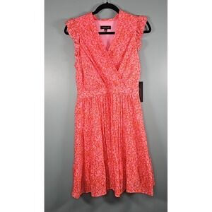 NWT Rachel Zoe Women's Pink and Orange Floral Tiered Dress Flutter Sleeve Size 6